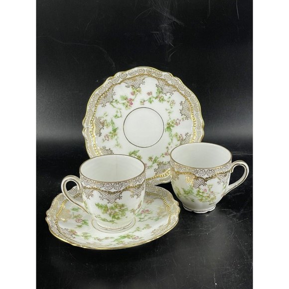 Royal Austria Demitasse Cup & Saucer Gold Hand Painted Flowers set 2 (Read) - Picture 1 of 14